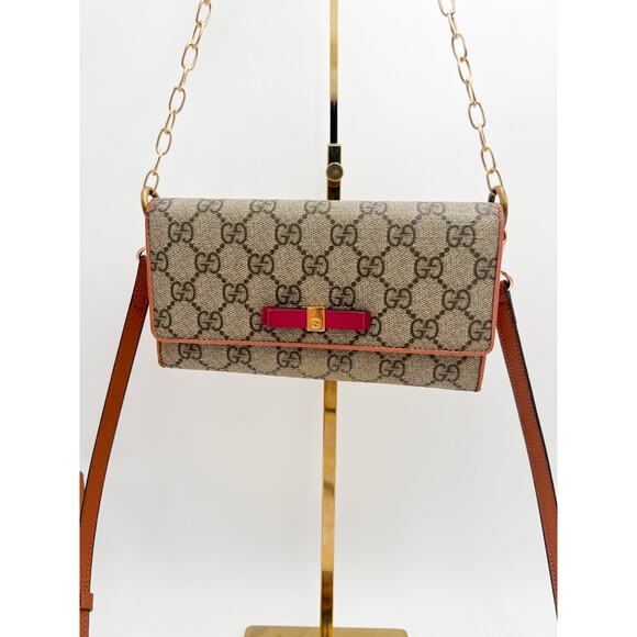 GUCCI GG Supreme Ribbon Beige Pink Orange Long Wallet Converted - Picture 2 of 15